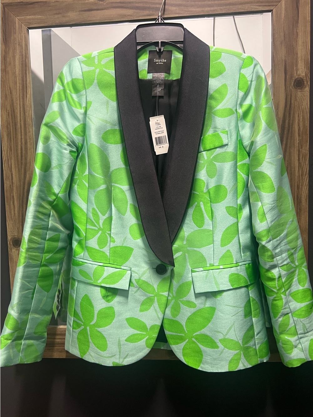 NWT SMYTHE Smoking Jacket BLAZER in Hawaiian floral print Green + Aqua SIZE 4